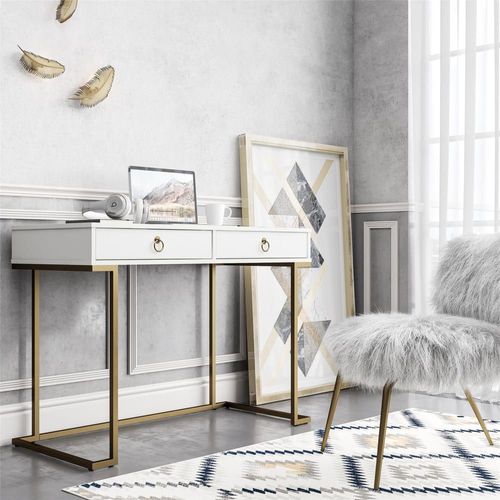 Bureau Avec 2 Tiroirs En Mélaminé Blanc