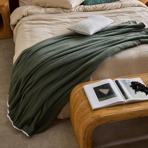 Plaid Sherpa Et Gaze De Coton 130 X 170 Cm Kaki