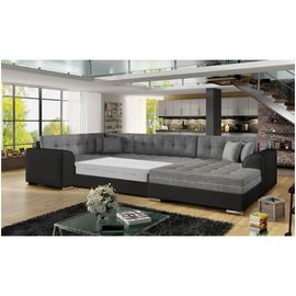 Canapé D'angle Droit Panoramique 5 Places En Tissu Bi Color Gris