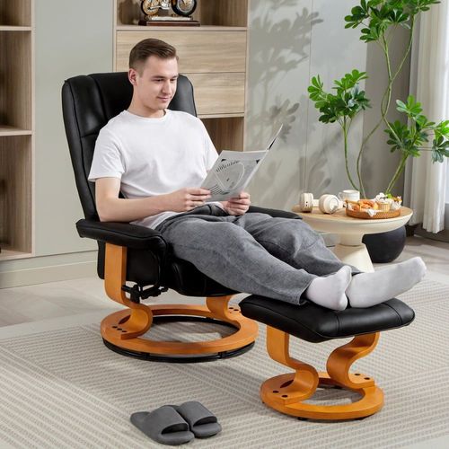 Fauteuil De Relaxation Inclinable Repose-Pied Cadre En Bois Noir