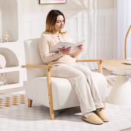 Fauteuil Salon En Tissu Effet Laine Bouclée Crème