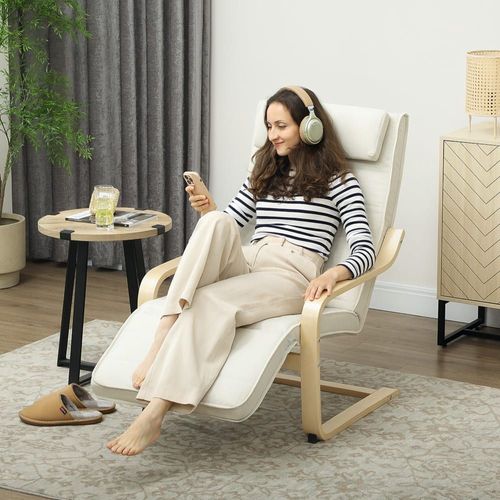 Fauteuil De Salon Massant Et Chauffant Tissu Aspect Lin Crème