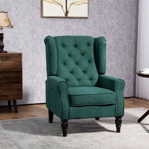 Fauteuil De Salon Capitonné Assise Large Pieds En Bois Vert