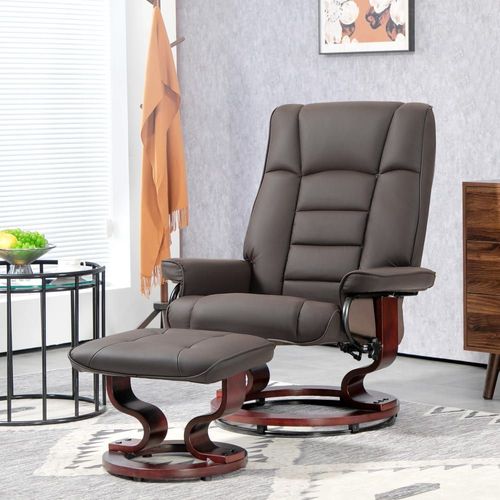 Fauteuil De Relaxation Inclinable Repose-Pied Cadre En Bois Marron