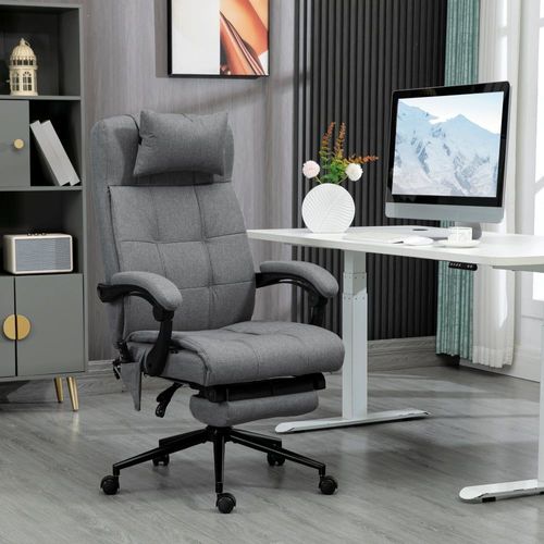 Fauteuil De Bureau Massant Chauffant Inclinable Tissu Gris