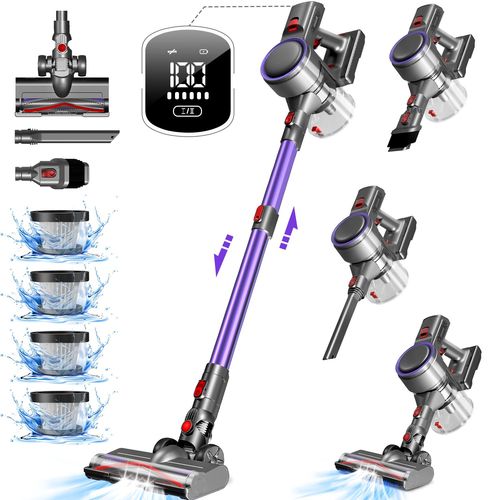 Aspirateur Balai, Aspirateur sans Fil 42KPA/420W, Autonomie 50 min, Lumière LED, 1.5L Capacite