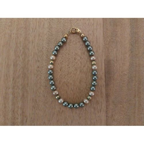 Bracelet Perles Champagne Et Gris Métallisé