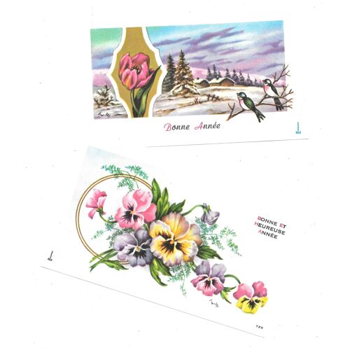 Deux Cartes De Voeux Vintage (Format : 13 X 8 Cm)