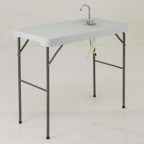 Table Pliante De Jardin 108 Cm Costway, Table De Nettoyage Extérieur En Hdpe Avec Évier, Robinet Pivotant À 360°, Tuyau De Drainage