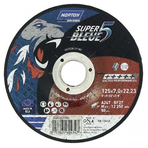 Meules d'ébarbage Super Bleue 5 inox - 125 x 7 x22,2 mm NORTON