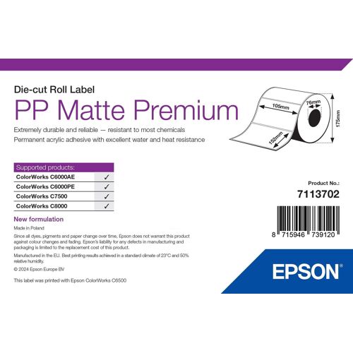 Epson Premium - Polypropylène (PP) - mat - adhésif permanent en acrylique - 105 x 152 mm 800 étiquette(s) (1 rouleau(x) x 800 Étiquettes en forme découpée