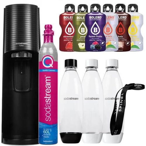 SodaStream Terra Black one bottle + SodaStream 2x1L Fuse White bottles + Spinel bottle lanyard + Bolero