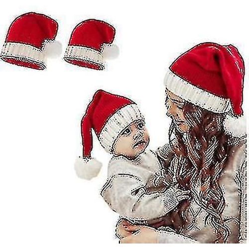 Noël Famille Assorti Chapeaux Rouge Père Noël Clause Enfants Momie Tricot Chapeau Avec Pompon