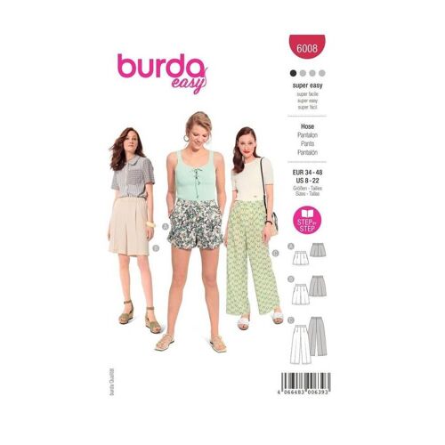 Patron Burda 6008 - Pantalon Avec Taille Élastique Du 36 Au 46 (Fr)