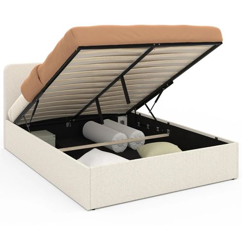 Lit Coffre Double Bradford Avec Tête De Lit Et Sommier 140 X 190 Cm Tissu Bouclette