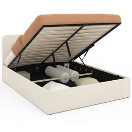 Lit Coffre Double Bradford Avec Tête De Lit Et Sommier 140 X 190 Cm Tissu Bouclette