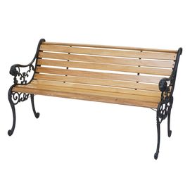 Banc De Jardin Hwc-F98, Banc Du Parc, Banquette En Bois, Fonte, 2 Places, 125cm, 20kg   Marron Clair