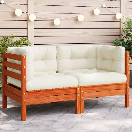 Vidaxl Canapé D'angle De Jardin Coussins Cire Marron Bois Pin Massif