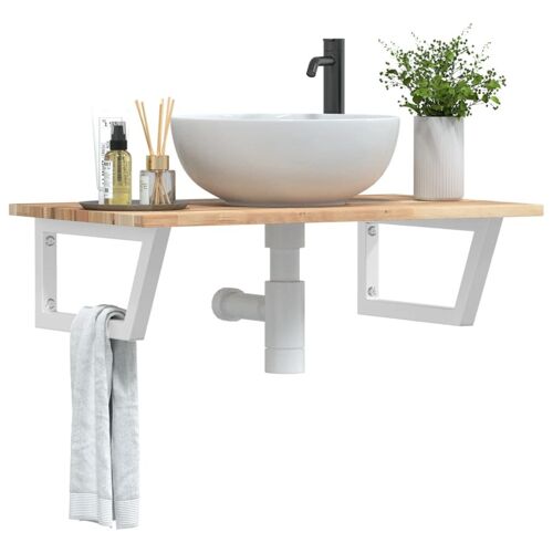 Vidaxl Étagère De Vasque Murale Acier Et Bois Massif D'acacia