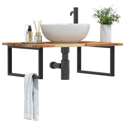 Vidaxl Étagère De Vasque Murale Acier Et Bois Massif D'acacia