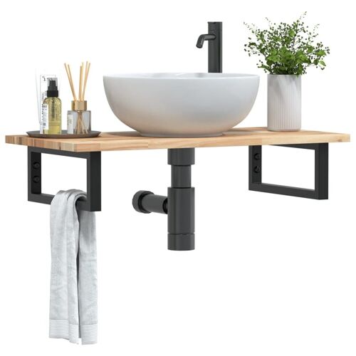 Vidaxl Étagère De Vasque Murale Acier Et Bois Massif D'acacia