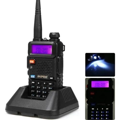 Baofeng UV-5R Talkie-walkie FM radio VHF-UHF avec double bande, affichage, veille et horloge intégrée Noir