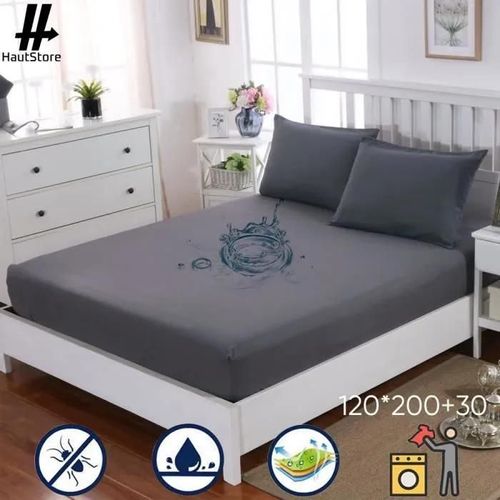 120x200cm - Protège Matelas 120 x 200 cm - avec Bonnet 30cm- Imperméable - Alèse en Coton Respirante, Hypoallergénique et Anti-Acariens,Gris