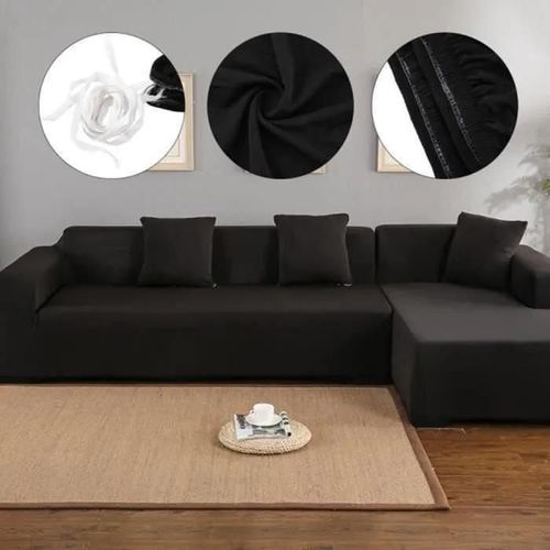 Housse De Canapé - Luxe - 3 + 2 Places - Polyester - Noir - Design Contemporain