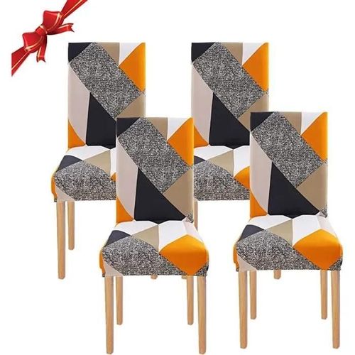 Housse De Chaise - Marsee - Lot De 4 - Bi-Élastique - Moderne - Orange À Rayures