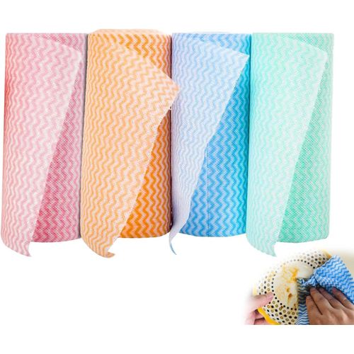 Kgabery-Chiffons De Nettoyage,4 Rouleaux De Chiffon En Microfibre,25x19,5 Cm,Chiffons De Nettoyage,Déchirables Pour Assiette,Séchage,Chiffons,Salle De Bain,Cuisine (4 Couleurs)