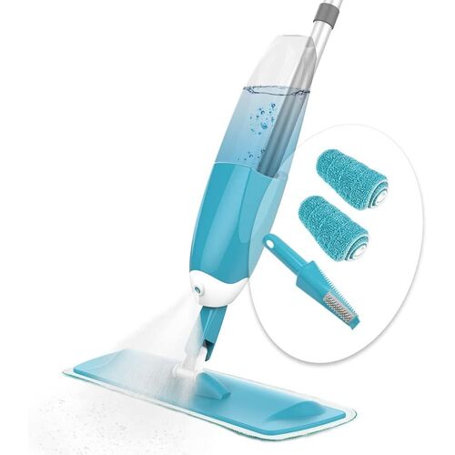 Floor Mop with Spray Bottle 650 ml with Flexible Head 360 Degree 2 Microfibre Cloths and 1 Cleaning Brush Included Blue