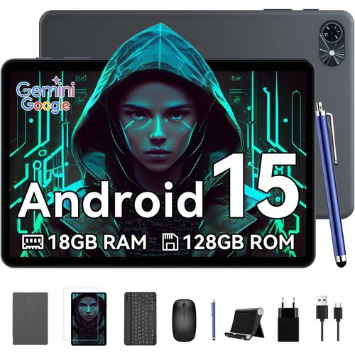 Tablette Tactile TABWEE T80 10.5" 1080P RAM 18Go ROM 128Go-SD 2To, Android 15 6000 mAh WiFi 5G Bluetooth 5.0,Gemini Google - Gris