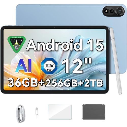 Blackview x Gemini AI 2.0 MEGA 2 WiFi Tablette 12" 90Hz, RAM 36 Go ROM 256 Go/SD 2 To,Android 15 WiFi 6, 9000mAh PC 2.0 - Bleu