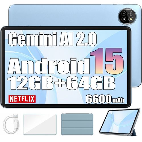 Blackview Tab 20 Wifi Tablette Tactile Google Gemini AI 2.0, 10.1" Android 15 2.4G+5G Wifi, 12 Go+64 Go-SD 2 To 6600mAh - Bleu