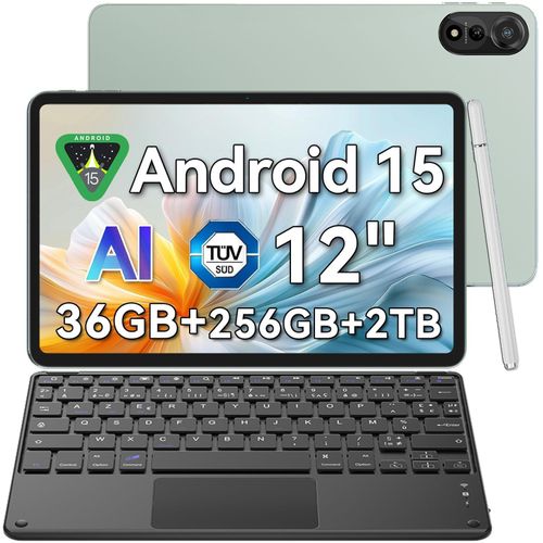 Blackview x Gemini AI 2.0 MEGA 2 WiFi Tablette 12" 90Hz, RAM 36 Go ROM 256 Go/SD 2 To,Android 15 WiFi 6, 9000mAh PC 2.0 Vert Avec Clavier K1