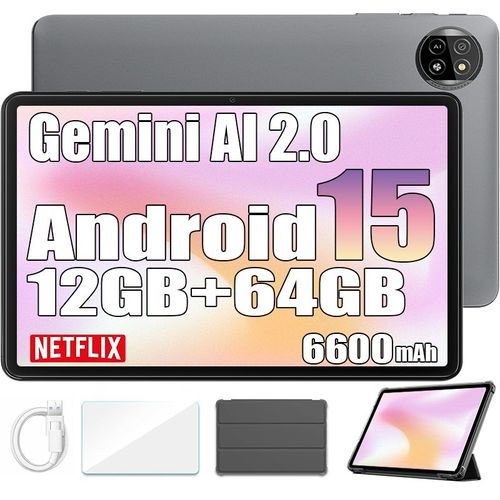Blackview Tab 20 Wifi Tablette Tactile Google Gemini AI 2.0, 10.1" Android 15 2.4G+5G Wifi, 12 Go+64 Go-SD 2 To 6600mAh - Gris