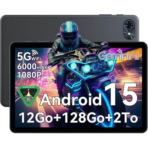 Tablette Tactile TABWEE T80 10.5" 1080P RAM 12Go ROM 128Go-SD 2To, Android 15 6000 mAh WiFi 5G Bluetooth 5.0,Gemini Google - Gris