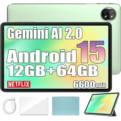 Blackview Tab 20 Wifi Tablette Tactile Google Gemini AI 2.0, 10.1" Android 15 2.4G+5G Wifi, 12 Go+64 Go-SD 2 To 6600mAh - Vert