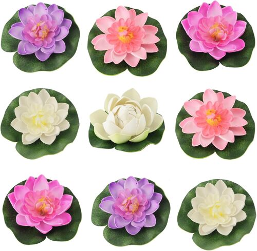 KALANKA-Lot de 9 fleurs flottantes en mousse de lotus artificielles pour étangs, fleurs flottantes, fausses plantes flottantes pour étangs, nénuphars réalistes, fleurs artificielles, décoration d'éta