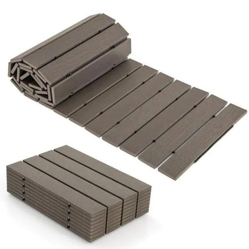 Allée De Jardin Enroulable En Hdpe 242x43x1,2cm Costway-32 Lattes Connexion En Fil Métallique-Résistante Aux Intempéries-Cour,Plage