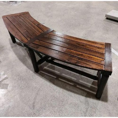 Banc De Jardin Extérieur Incurvé Costway, Bois Massif, 2-3 Personnes, Sans Dossier, Charge 360kg, Pour Patio Piscine, Brun Rustique