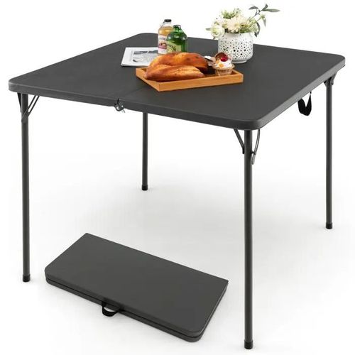 Table De Jardin Extérieur Pliante Costway, Plateau En Hdpe Résistant Aux Intempéries, Cadre En Métal, Portable Avec Poignée, Gris