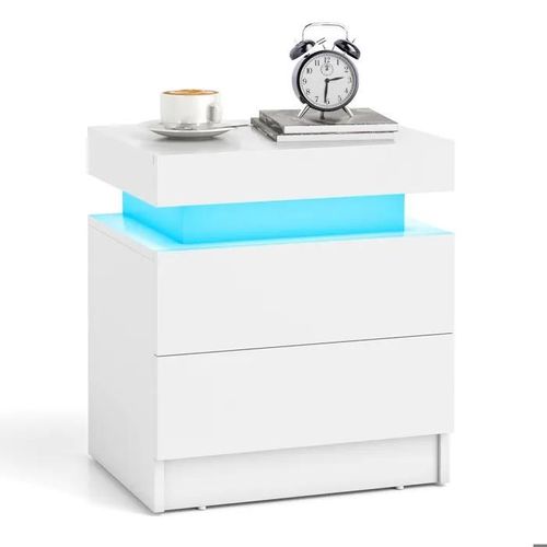 Costway Table Basse Avec Éclairage Led 20 Couleurs Et 22 Modes, 2 Tiroirs En Texture Marbre, 45 X 35 X 52 Cm, Blanc