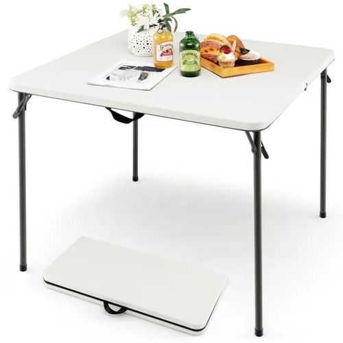 Table De Jardin Extérieur Pliante Costway, Plateau En Hdpe Résistant Aux Intempéries, Cadre En Métal, Portable Avec Poignée, Blanc
