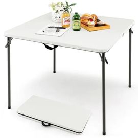 Table De Jardin Extérieur Pliante Costway, Plateau En Hdpe Résistant Aux Intempéries, Cadre En Métal, Portable Avec Poignée, Blanc