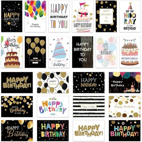 MEVRONISSHOP-Lot de Cartes d'anniversaire, 24 Pièces Carte avec Enveloppe, Carte de V?ux Anniversaire, Cartes de Joyeux Anniversaire pour Hommes, Femmes, Enfants (Modèle A)