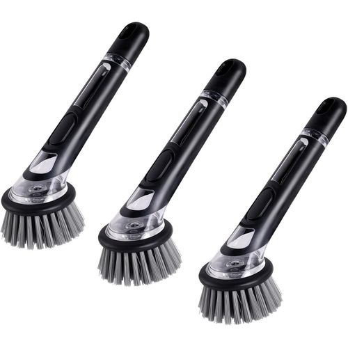 Brosse à Vaisselle avec Distributeur de Produit à Vaisselle, 3 Brosse pour Vaisselle avec Réservoir de Détergent et Manche pour la Vaisselle, Les Casseroles, Le Nettoyage des éviers