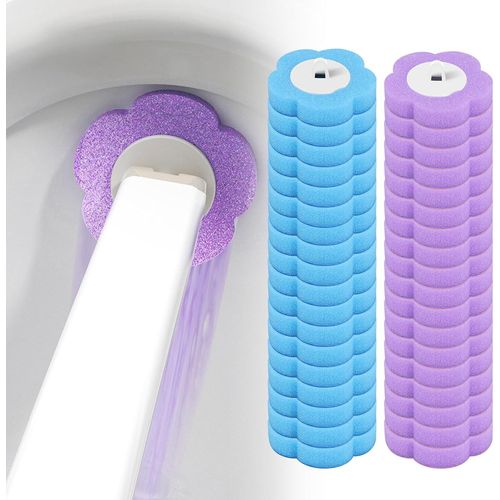 Brosse de toilette, jetable, avec têtes de rechange pour tige de toilette, brosse de toilette, brosse WC avec nettoyant nettoyant recharges éponge (36 têtes de rechange, jaune violet)