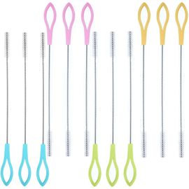12 Pièces Brosses À Paille,Goupillon Paille,Brosses De Nettoyage De Paille Robustes, ,Nylon,Acier Inoxydable,Pour Biberons,Verres D'eau,Tubes À Essai