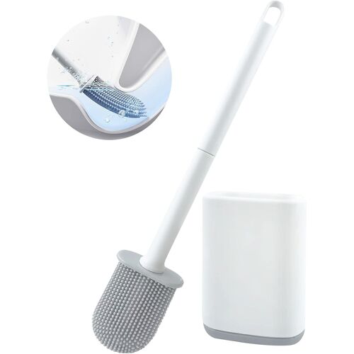 Brosse WC Silicone, Brosse Toilettes WC Plate Flexible, Balai Toilette WC pour Salle de Bain avec Récipient à Séchage Rapide, Fixation Murale sans Perçage, Noir